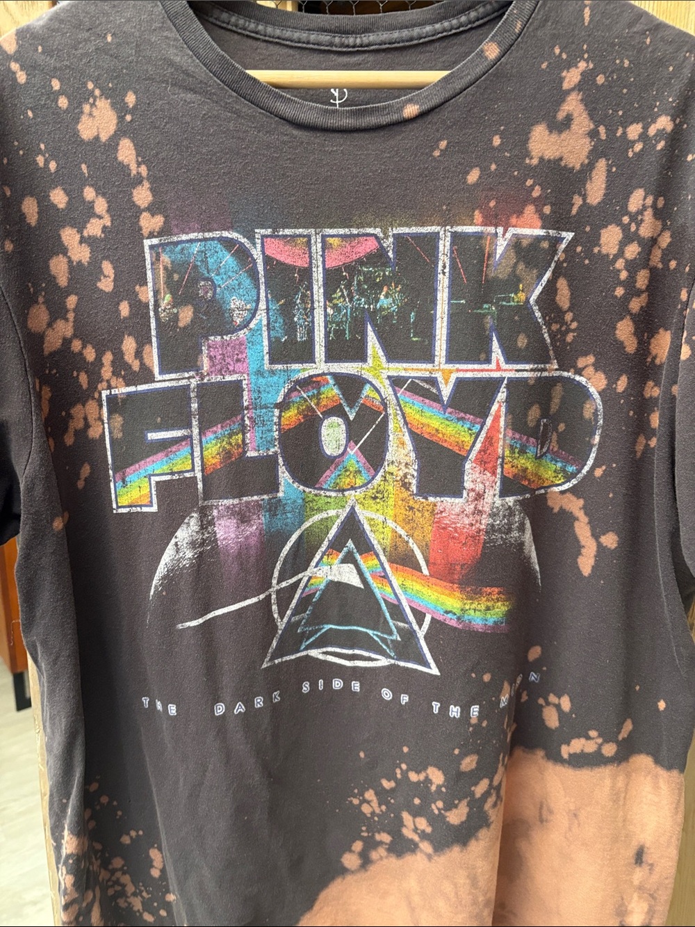 Pink Floyd Dark Side of the Moon Bleached Dyed T-Shirt - Picture 2 of 7